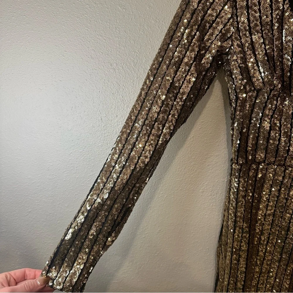 Lulu's Party Starts Now Shimmering Gold Sequin Long Sleeve Dress - Picture 4 of 11